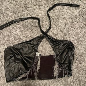 cross faux leather crop top